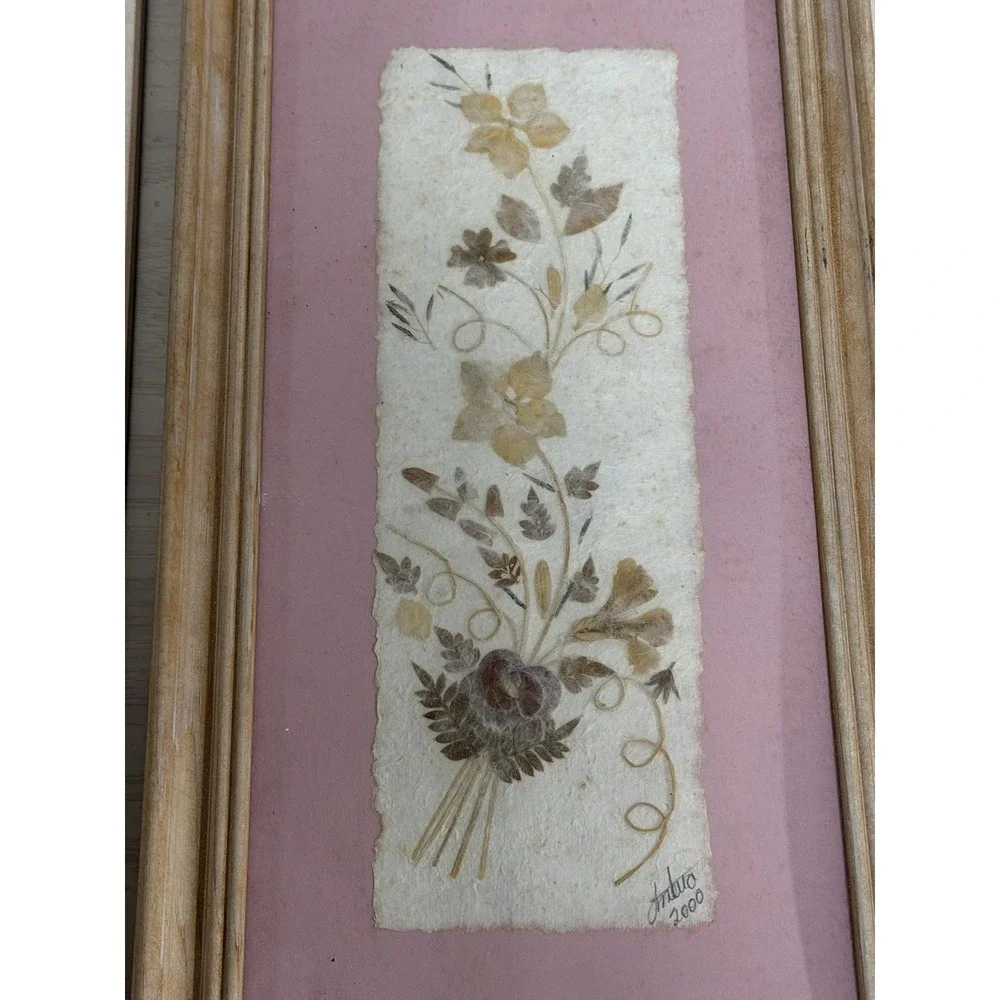 Vintage 'Wildflower' Pressed‎ Floral Botanical Panels Pink and Blue Background